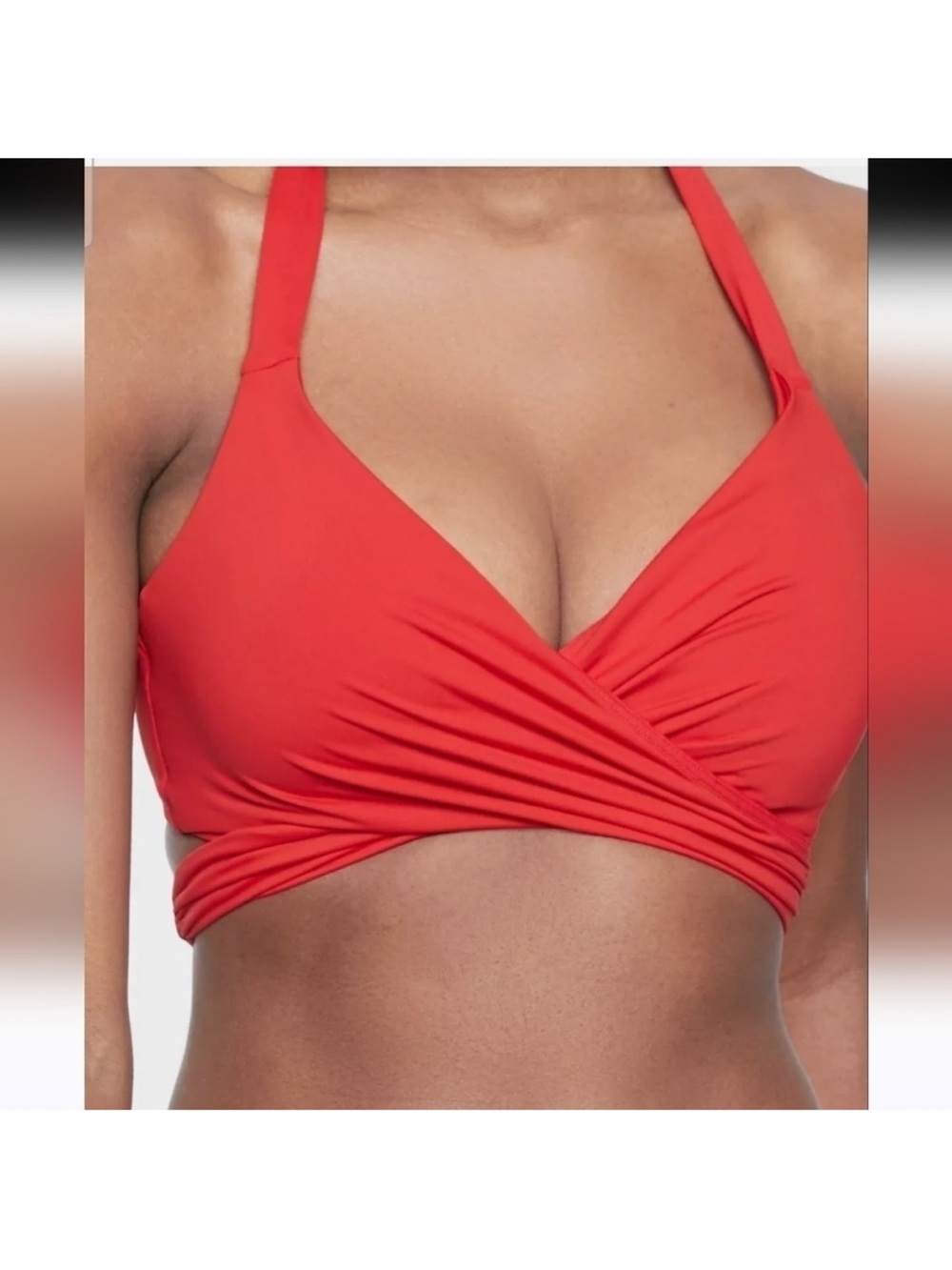 Athleta Coral Pink‎ Wrap-Front Bikini Top Underwire size 40D/DD